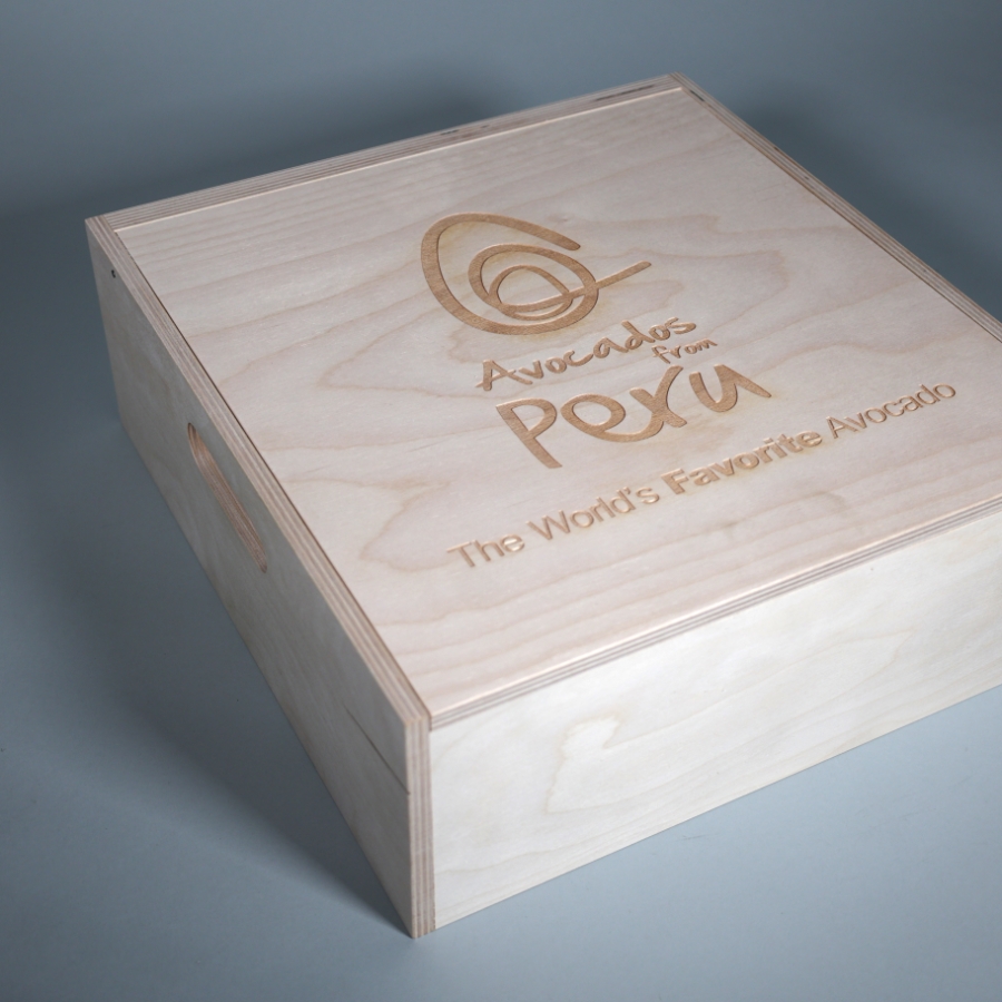 avocado wooden box embossed with logo
