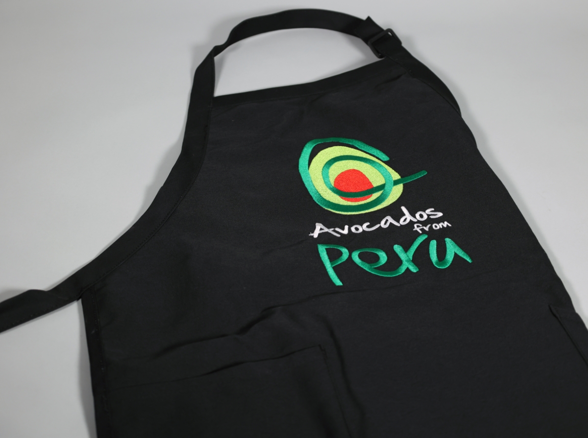avocados from peru branded black apron